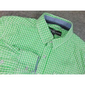 Sunday Work Clothes Shirt Mens Med Light Green White Gingham Check